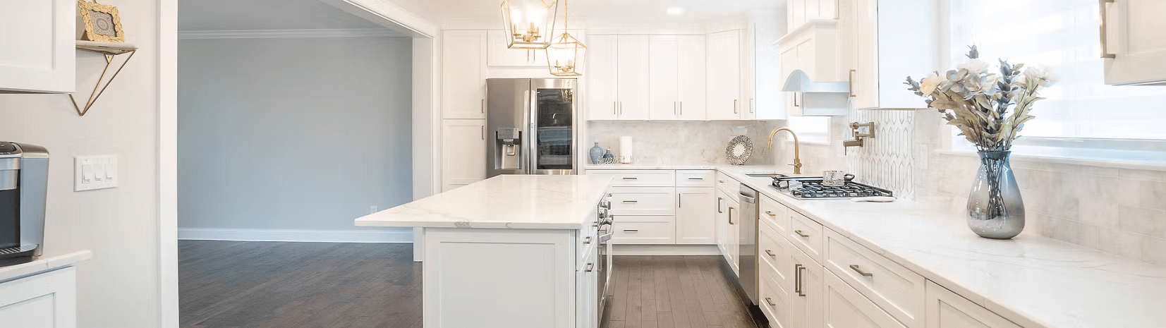 Luxury white kitchen with gold accents